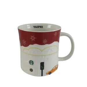 Starbucks Taipei Relief 3D Red Coffee Mug 16 oz Skyline Christmas‎ Holiday Rare